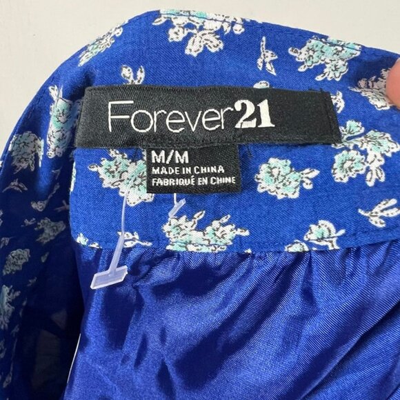 Forever 21 Blue Floral 3-Tier Ruffle Mini Skirt Medium | Lace Trim Rayon - Picture 6 of 6
